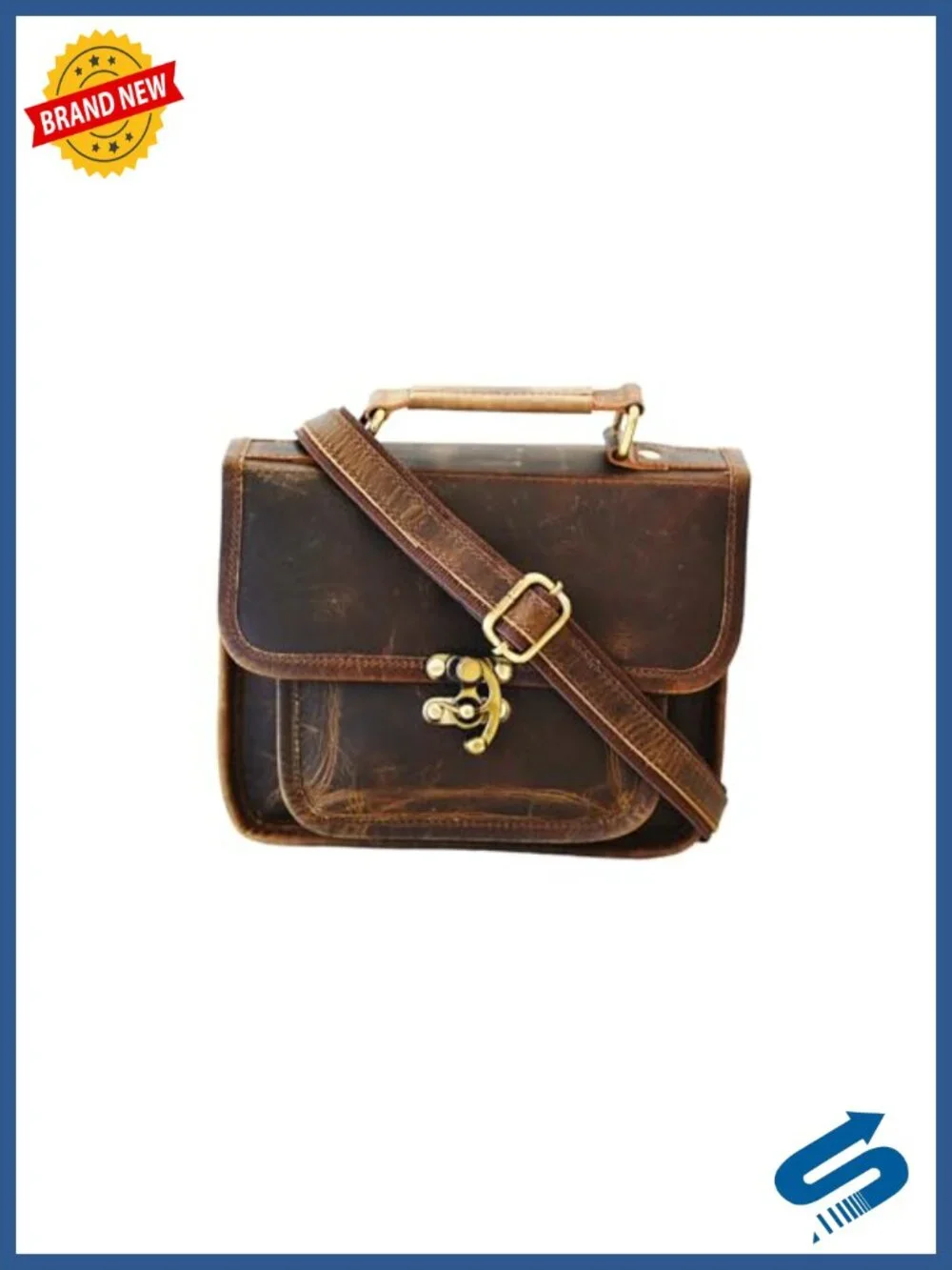 Vintage Genuine Buffalo Leather Satchel Crossbody Handbag Small